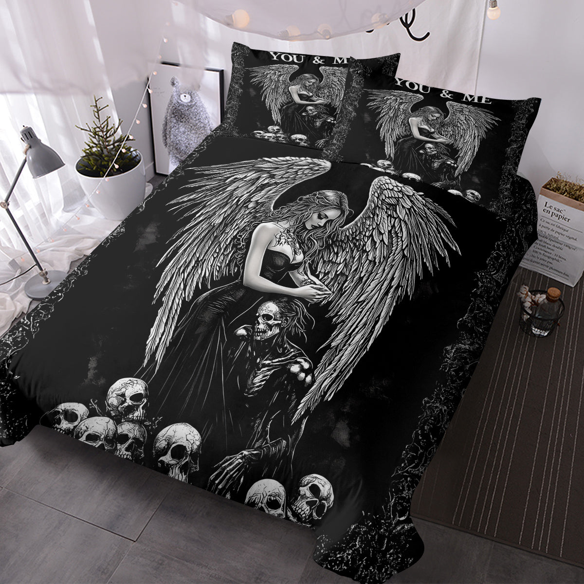 3 Pcs Of Dark Angel Skull Themed Printed Bedding Series Suitable For All Seasons PearlNestDecor.com