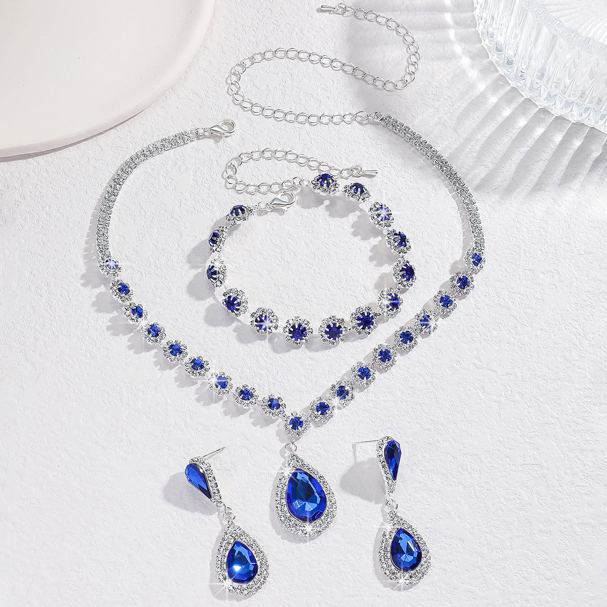 Diamond Necklace Earrings And Bracelet Three Piece Jewelry Set LuxuryLifeWay Online Store