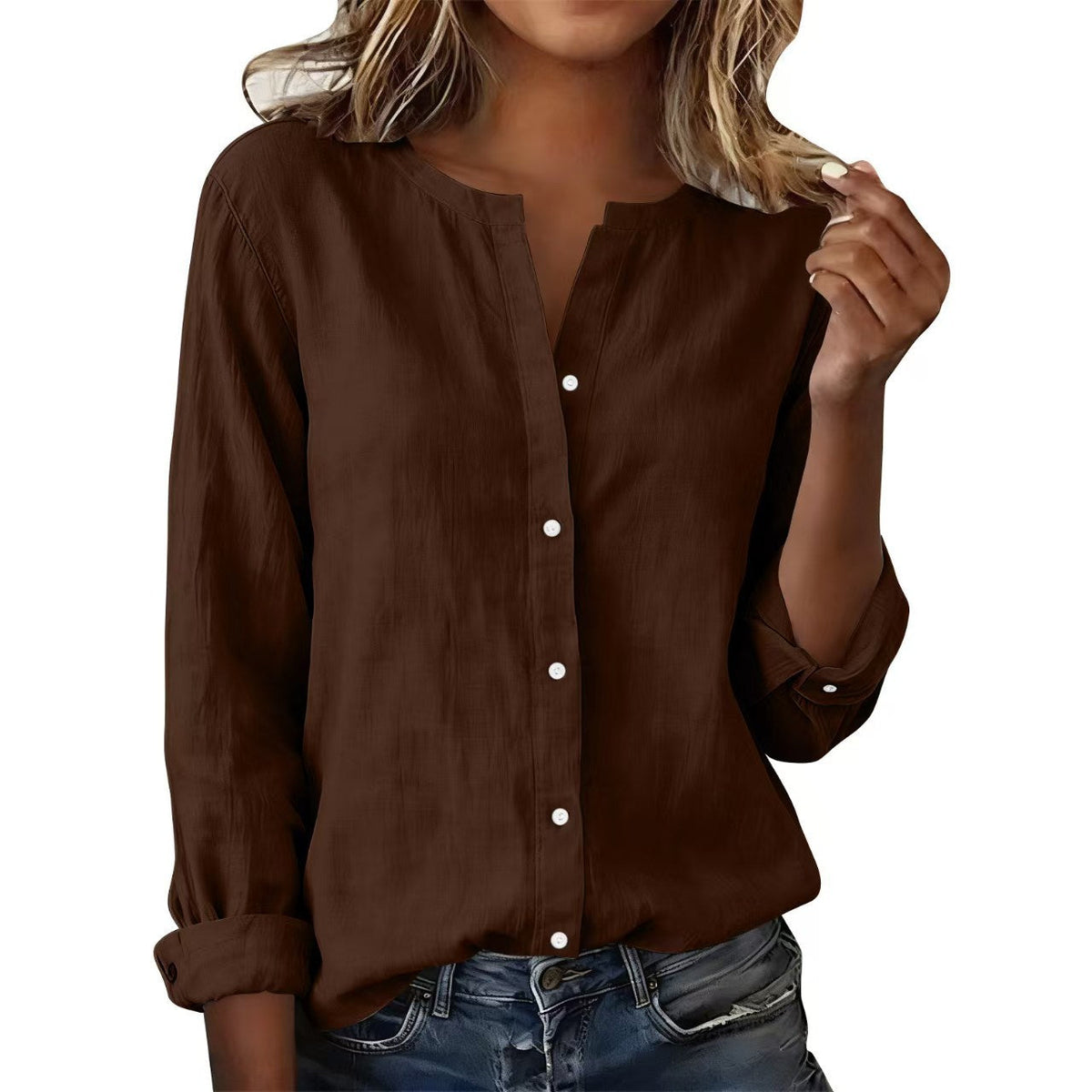 2026 European And American  Independent Site Bamboo Cotton Plus-Size Casual Stand-Collar Women's Shirt NorixaFashion.com