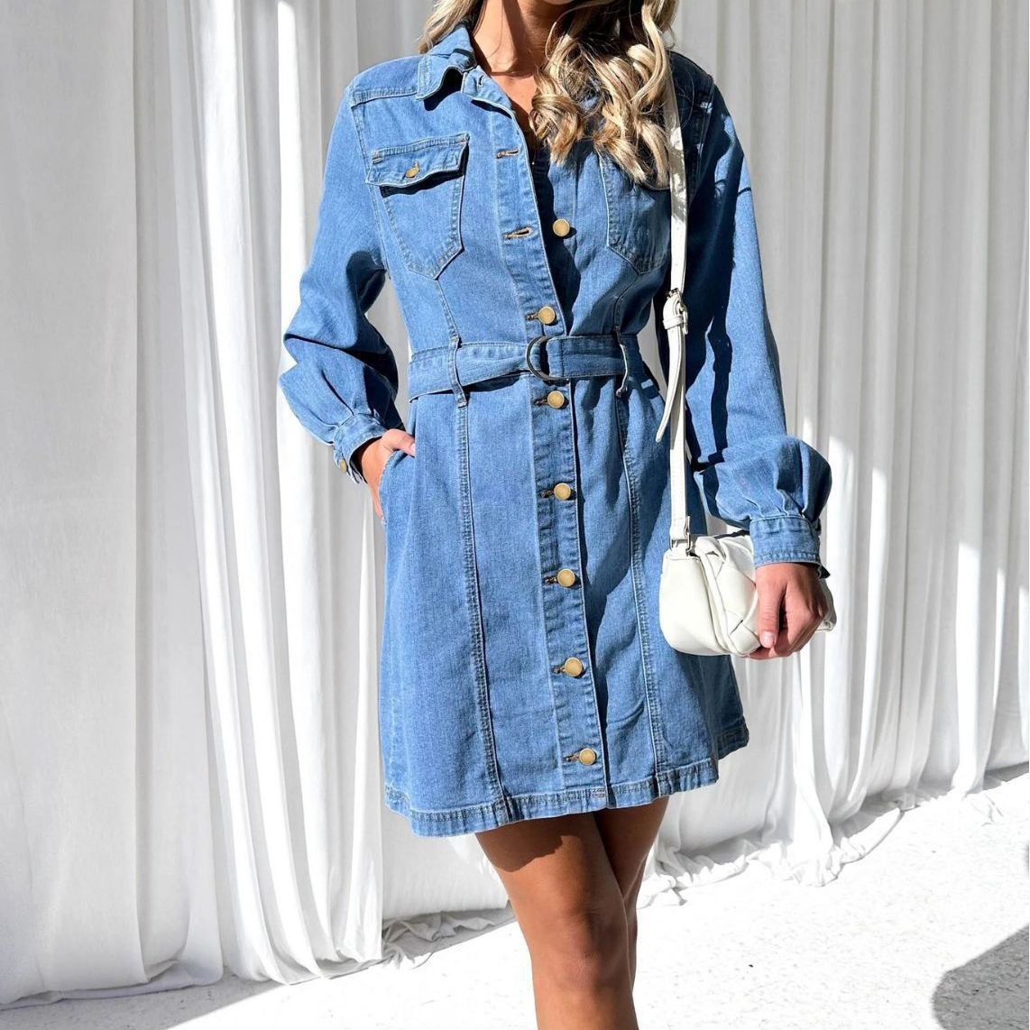 Fashion Casual Button Denim Dress Women NorixaFashion.com