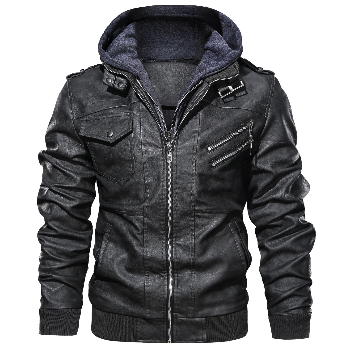 Men's Leather Jackets, Faux Leather Jacket For Men Lapel Zip-Up Slim Fit Coat LuxuryLifeWay Online Store