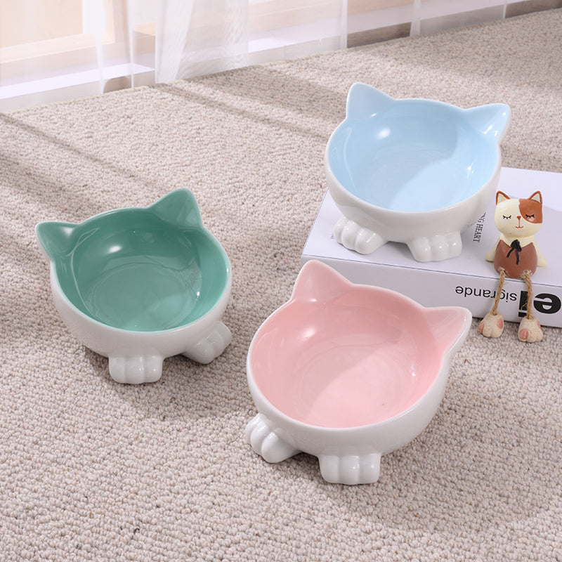 Ceramic Cat Bowl Anti Overturn Slanted Mouth Pets Fashion