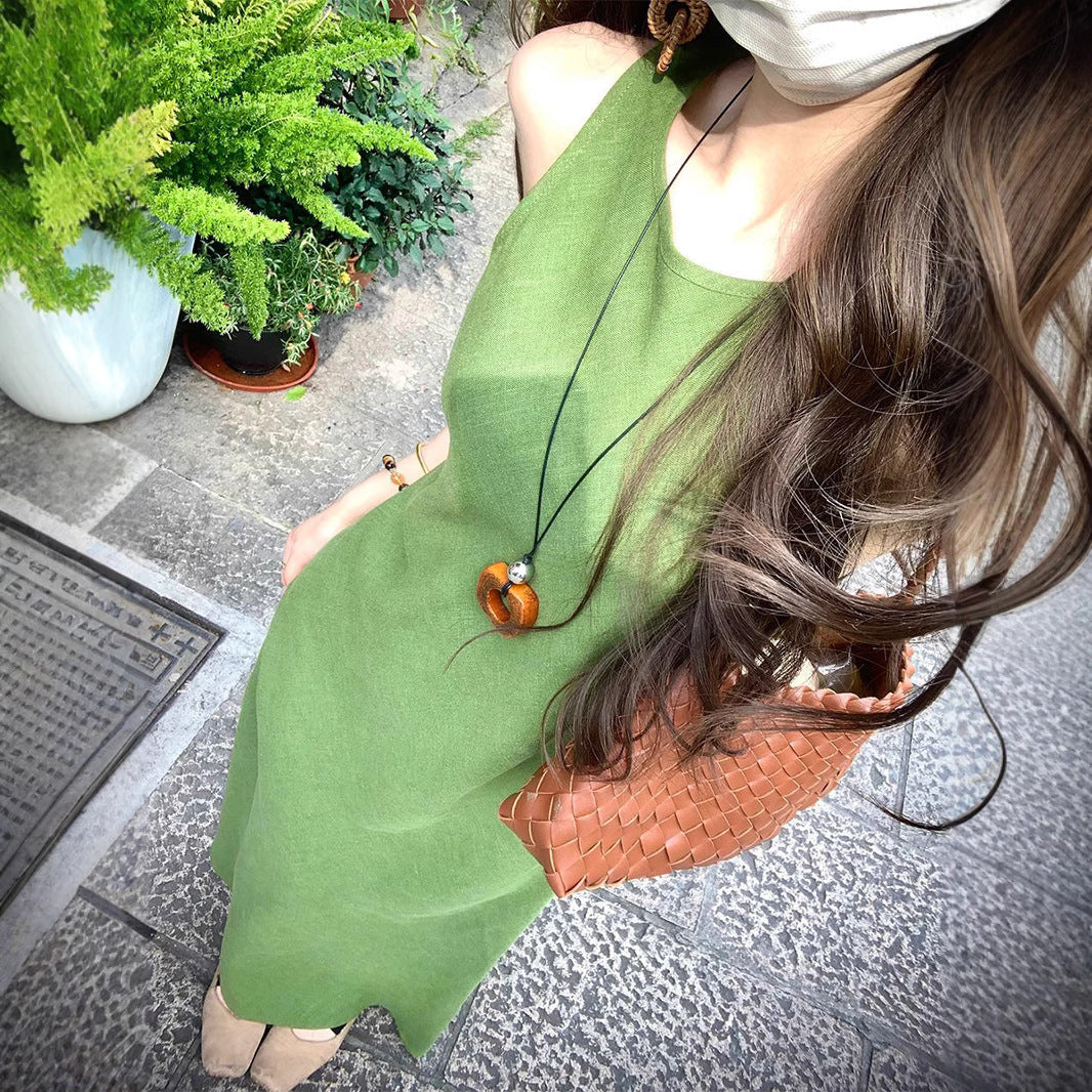 French Green Sleeveless Vest Dress LadyShow.Store