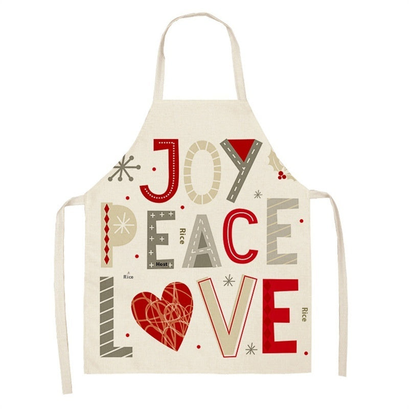 Christmas Deer Art Pattern Female Cleaning Home Cooking Kitchen Apron Chef Ear Cotton Linen PearlNestDecor.com