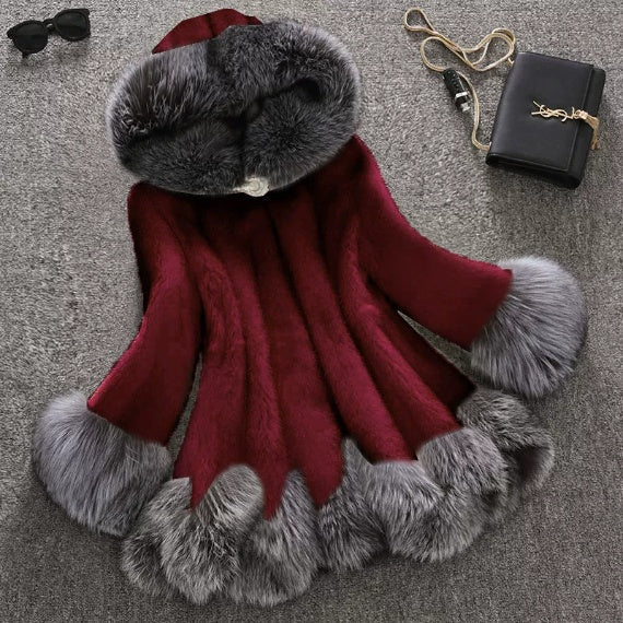 Faux Fur Women's White Rabbit Fur Mink Fur Winter Hooded Coat NorixaFashion.com
