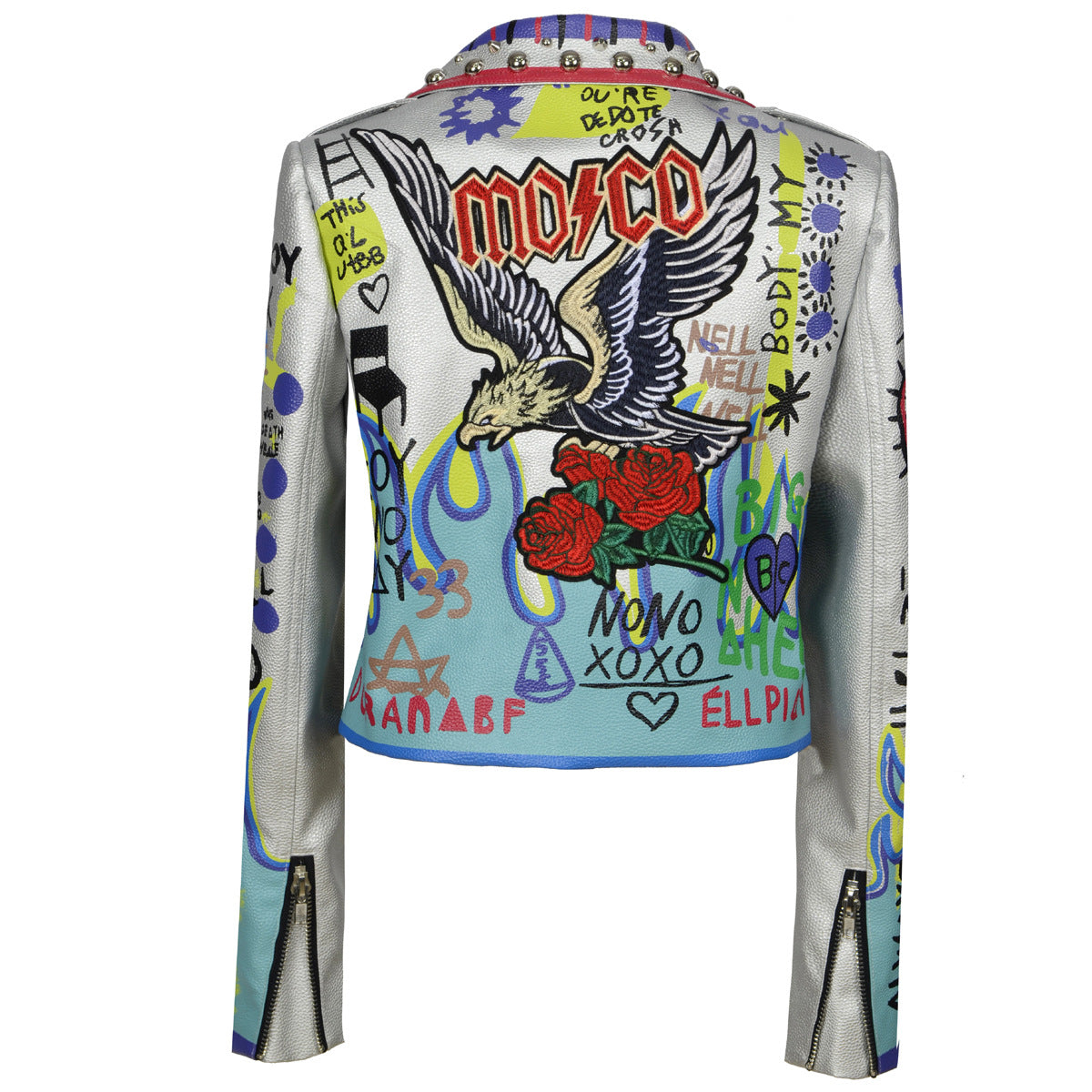 Punk Rock Style Women's Leather Jacket with Studs Pi-Mart