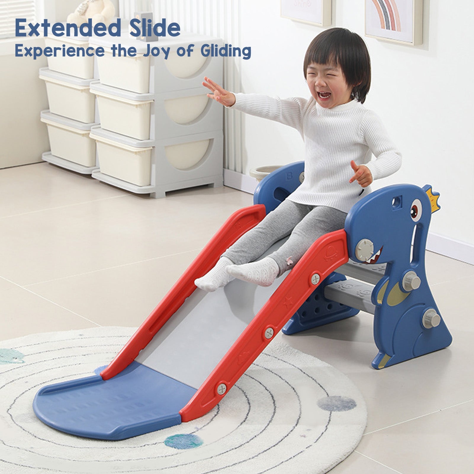 Toddler Indoor Slide For 0 To 3 Years Old Easy Assembly Dinosaur Shape Foldable Slide With Basketball Hoop Stairs Blue Best YouTube Store