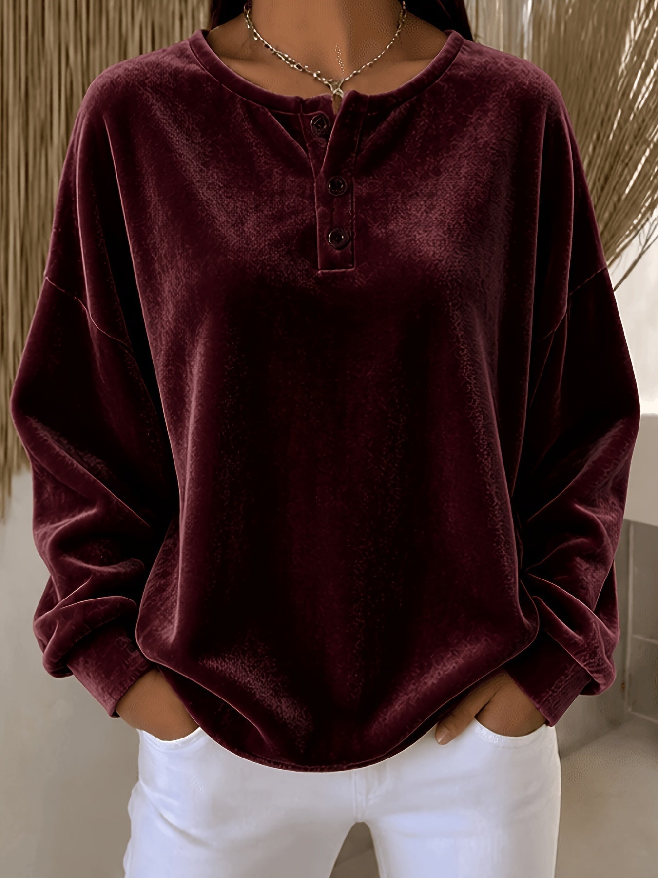 New Loose-fitting Velvet Button Casual Fashion Sweatshirt NorixaFashion.com