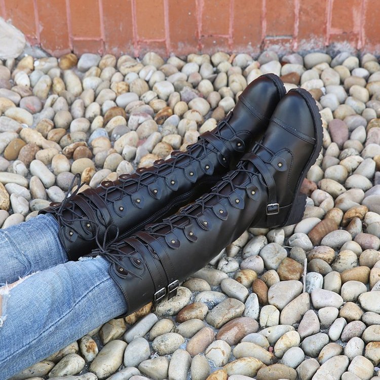 Round Toe Mid-heel Lace-up Over-the-knee Boots LadyShow.Store