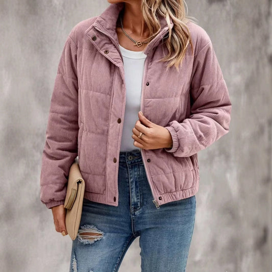 Women's Short Cotton Jacket Long Sleeve Turtleneck Coat LadyShow.Store
