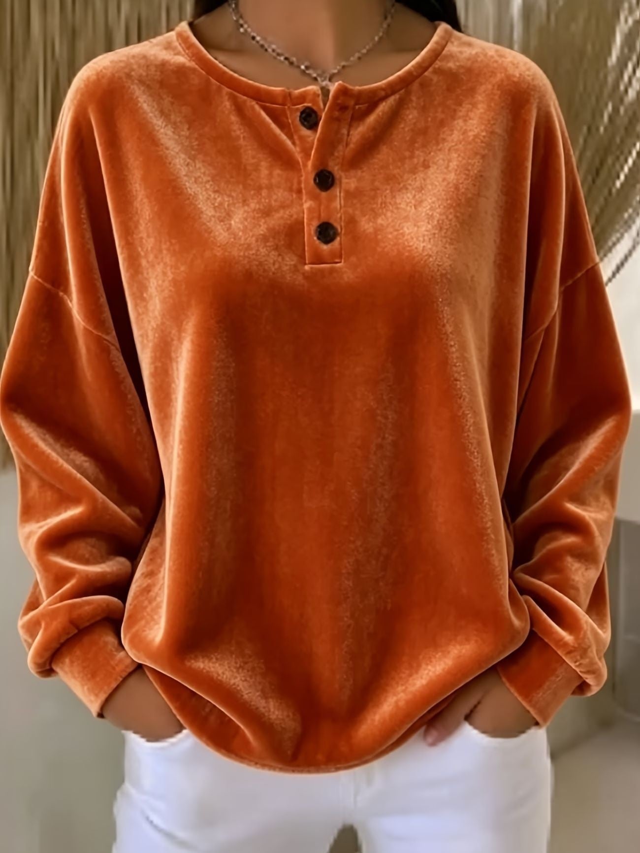 New Loose-fitting Velvet Button Casual Fashion Sweatshirt NorixaFashion.com