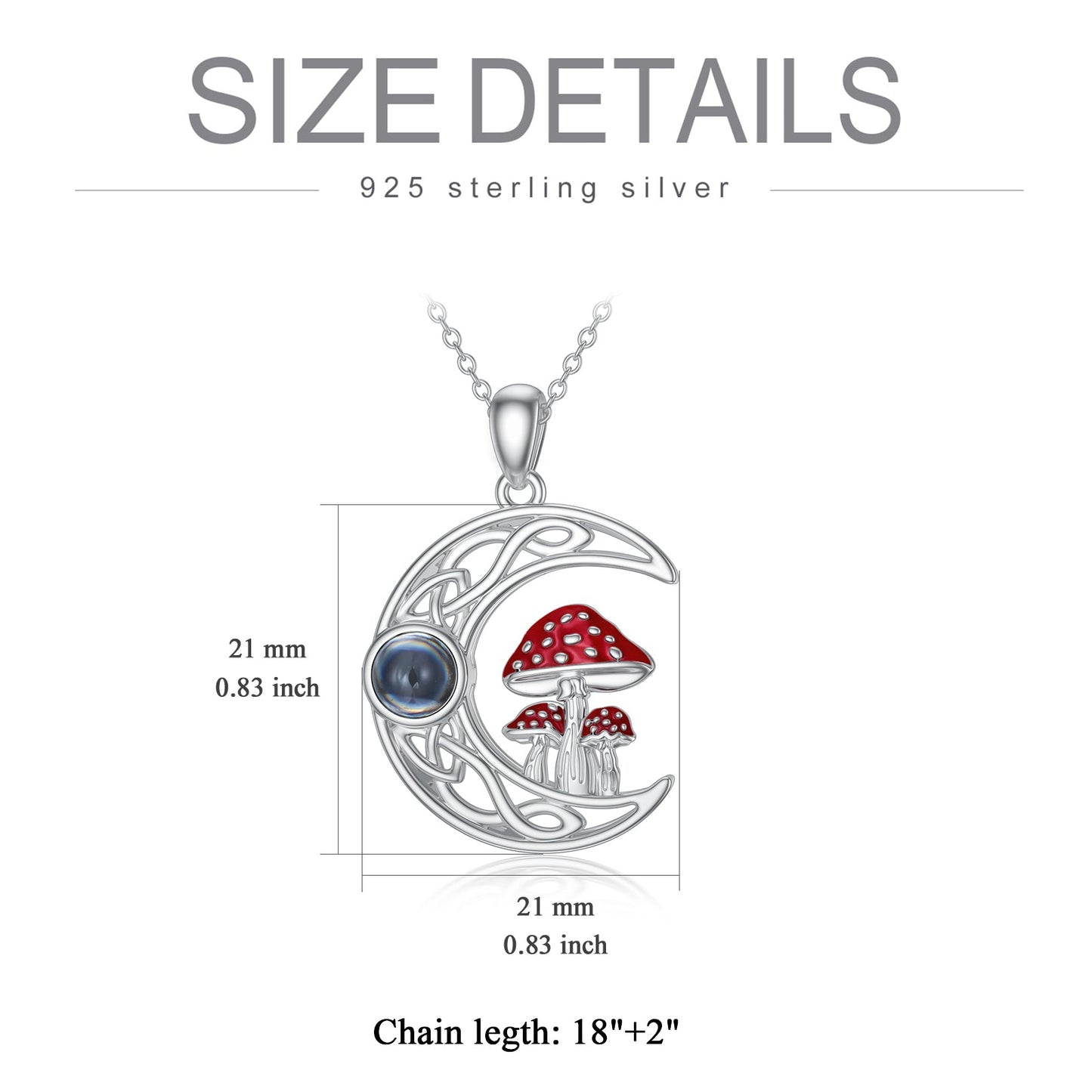 100 languages I Love You Projection Stone Mushroom Moon Necklace Sterling Silver LadyShow.Store