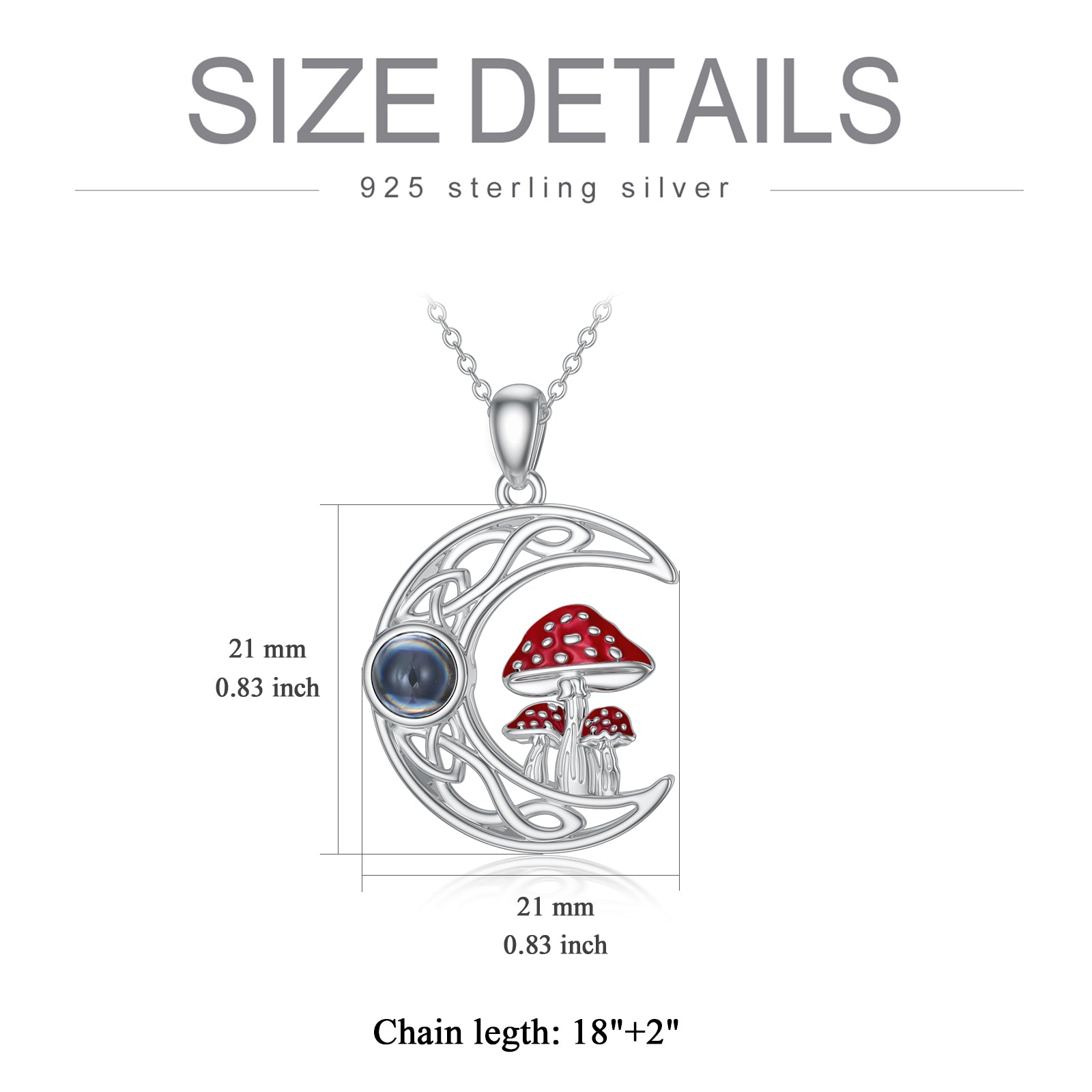 100 languages I Love You Projection Stone Mushroom Moon Necklace Sterling Silver LadyShow.Store