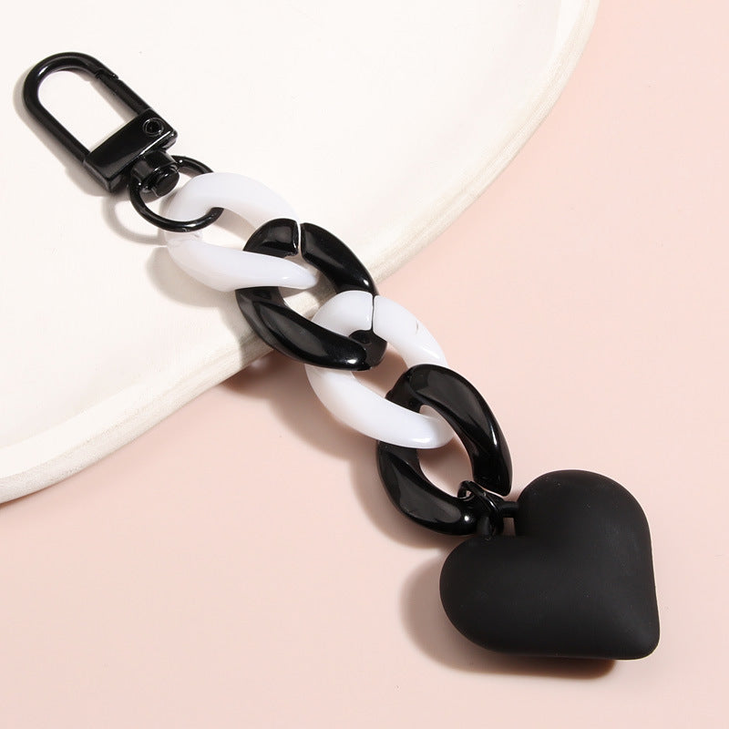 Black Blue Chain Love Heart Xiaohongshu Car Key Ring Hanging Ornaments LadyShow.Store