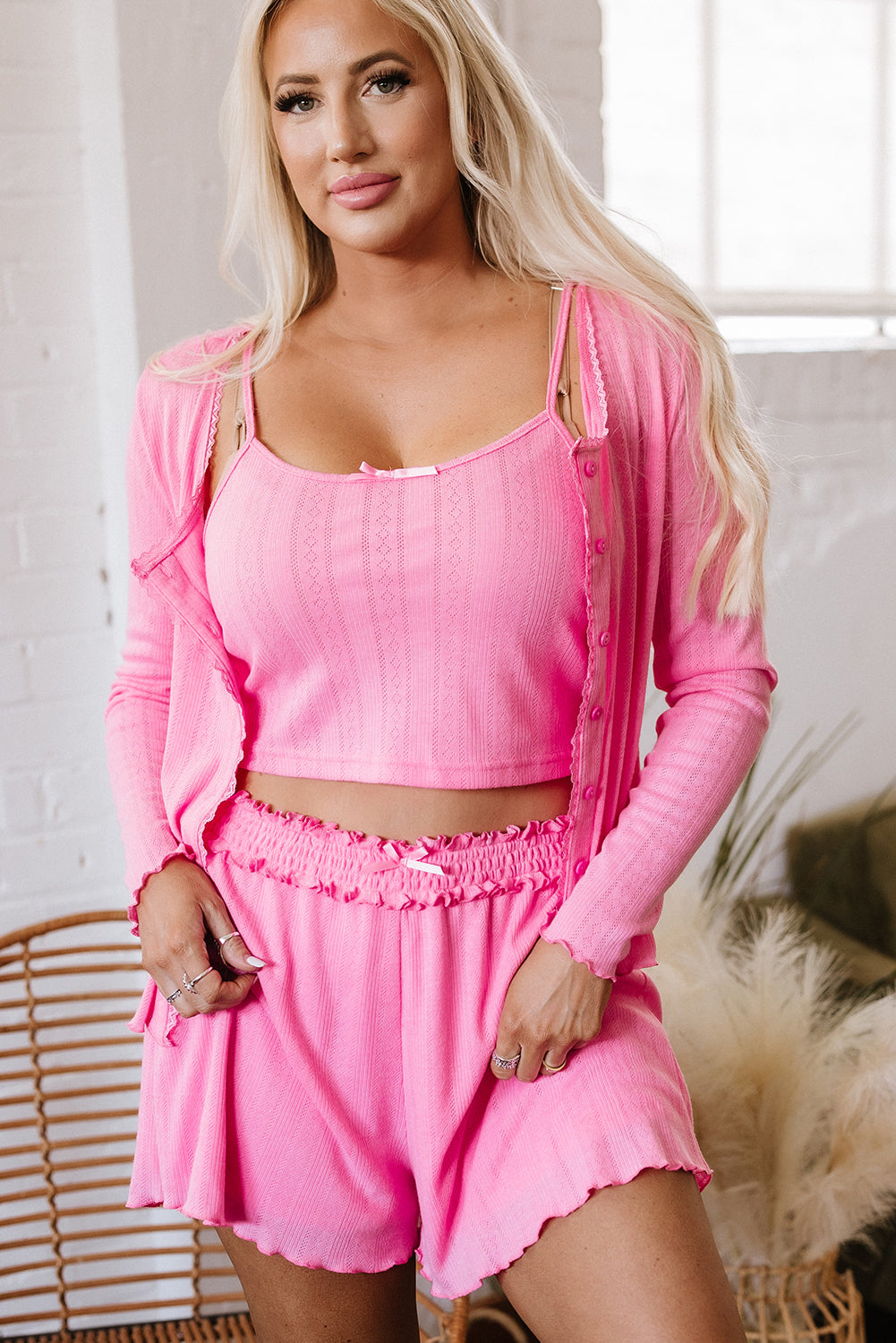 Ayla Cropped Cami Shorts and Cardigan Lounge Set LuxuryLifeWay Online Store