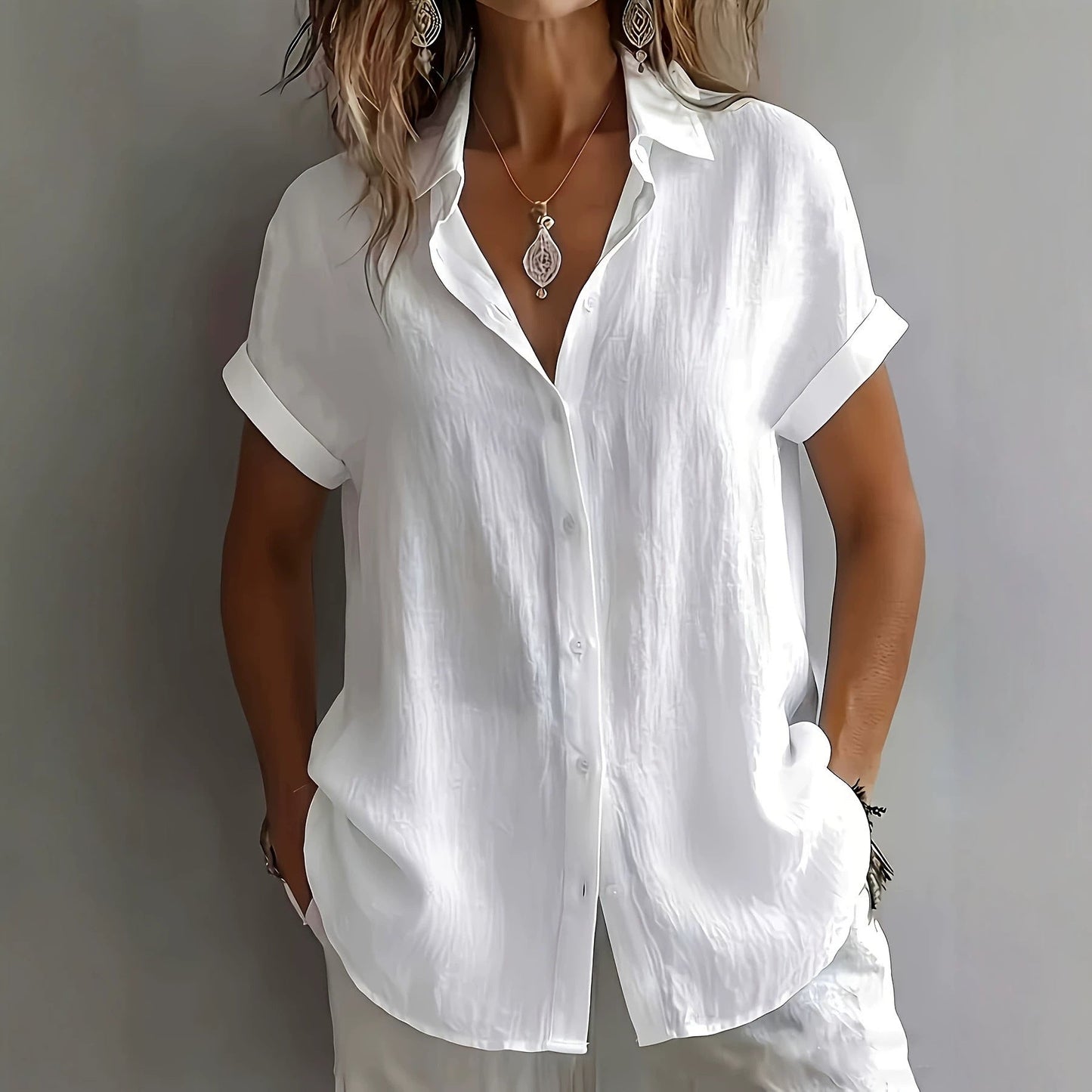 Womens Breathable Pleated-texture Casual Blouse NorixaFashion.com