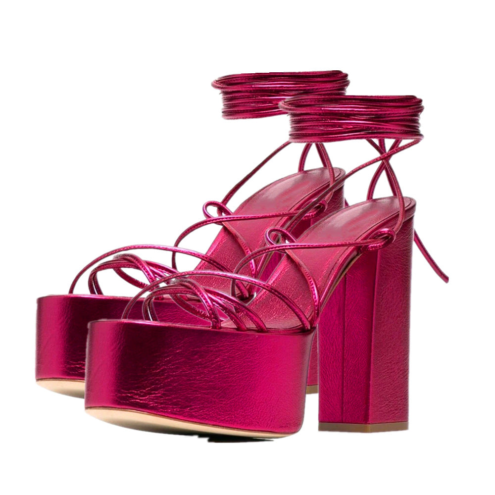 Ladies' High-Heeled Strappy Round-Toe Platform Sandals Best YouTube Store