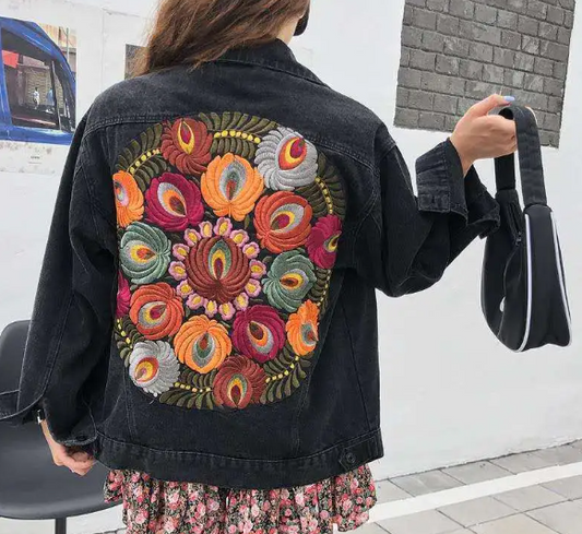 Embroidered Vintage Denim Jacket Pi-Mart