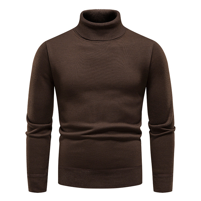 Men's Turtleneck Pullover Sweater Fashion Solid Color Fleece Lined Knitted Long-sleeved Top Clothing LadyShow.Store