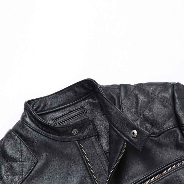 Men's Short Harley Leather Jacket, Stand Collar Casual Coat Pi-Mart