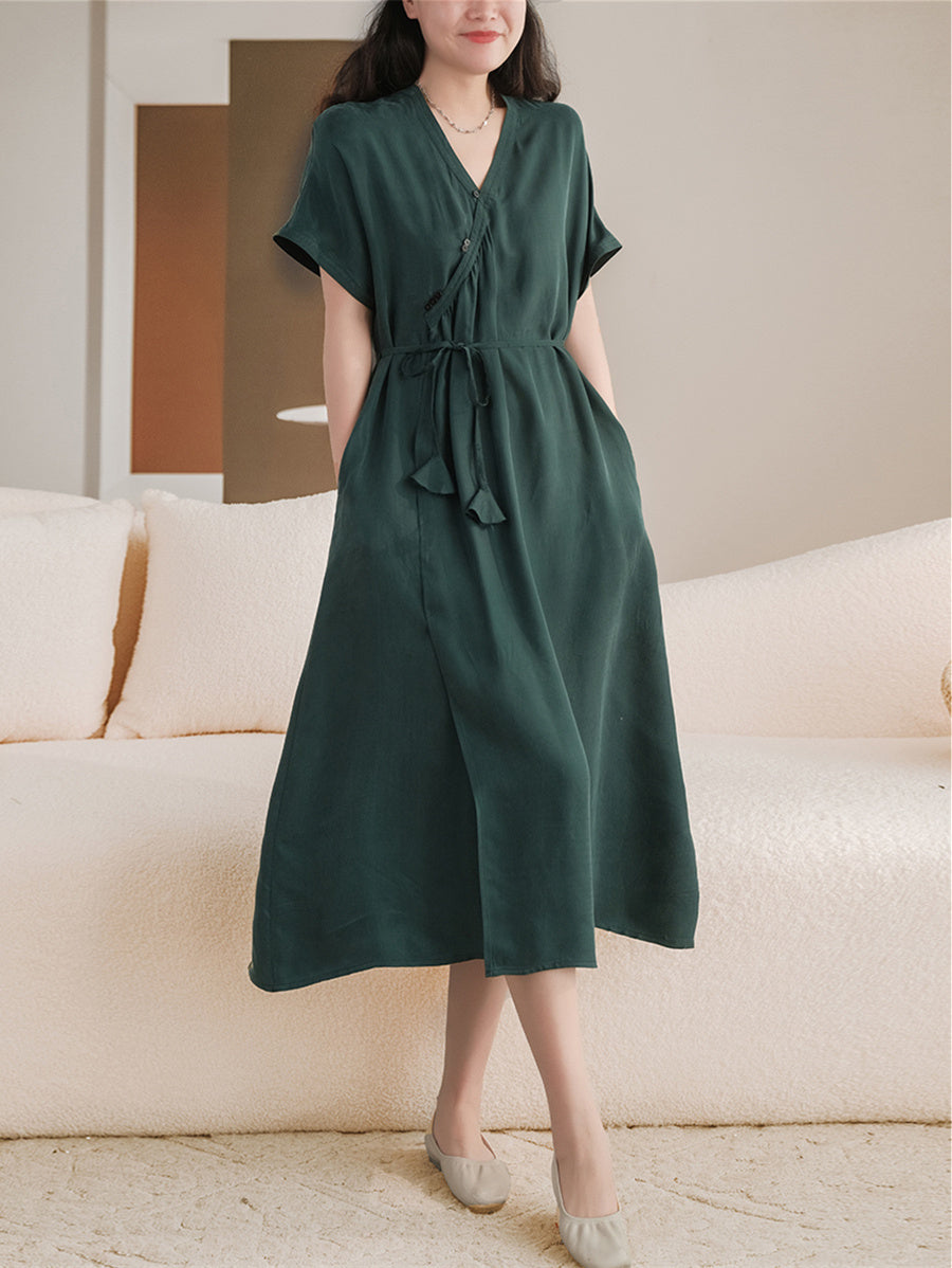 Elastic Cupro Lace Dress Women V Neck NorixaFashion.com