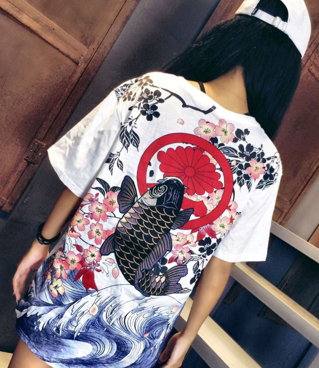 Embroidered Koi Fish T-shirt in Chinese Style Pi-Mart