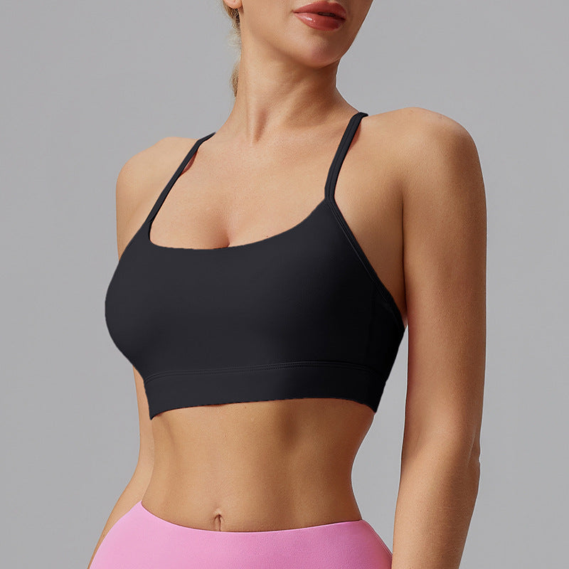 Womens Solid-Colored Versatile Thin-Strap Shock-Absorbing Quick-Drying Yoga Tank Top LadyShow.Store