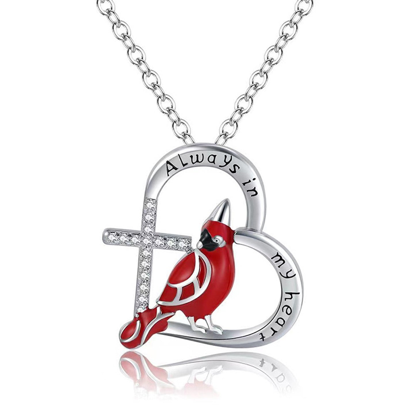 Creative Heart Shaped Cardinal Pendant Necklace, Exquisite Party Commemorative Accessory Gift Jewelry Anniversary Party Gifts, Valentine's Day Gift CJD