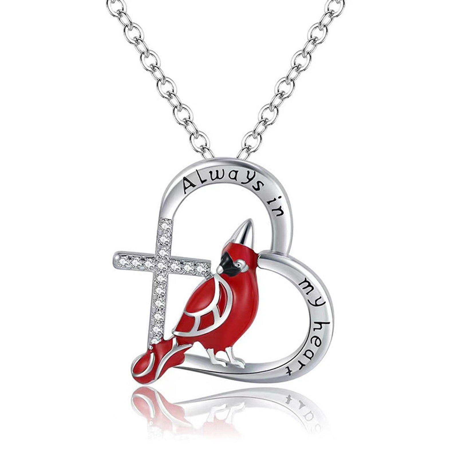 Creative Heart Shaped Cardinal Pendant Necklace, Exquisite Party Commemorative Accessory Gift Jewelry Anniversary Party Gifts, Valentine's Day Gift CJD