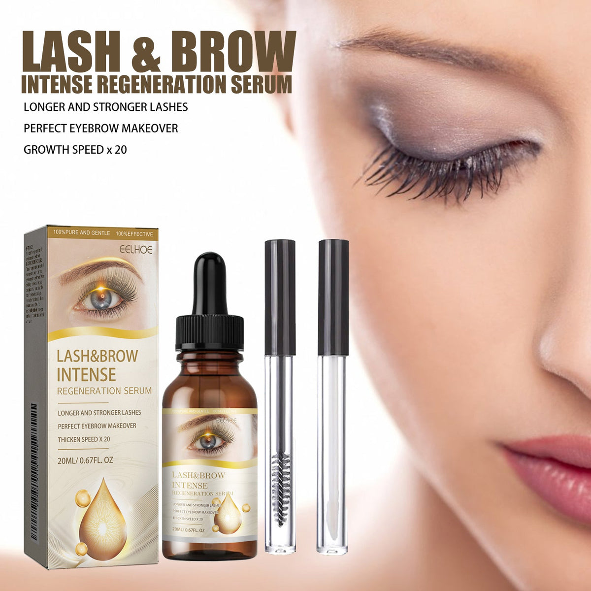Eyelash Eyebrow E Ssence Set 20ml 1box-1 Eyelash Brush-1 Eyebrow Brush Tri Light Beauty