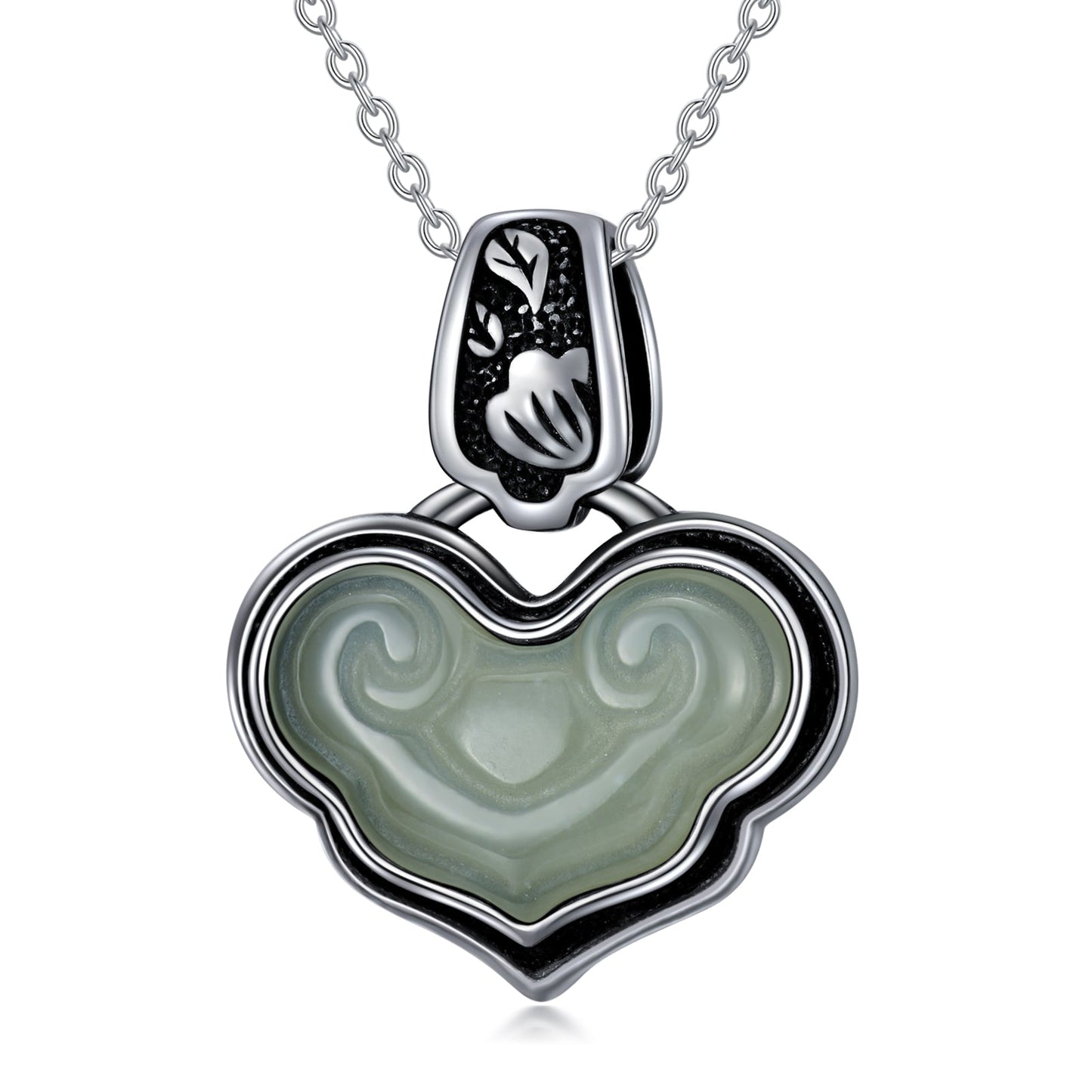 Vintage Heart Jade Pendant Necklace Sterling Silver Boho Antique Necklace Jewelry Gifts for Women Girls Wife Girlfriend Lover Her LadyShow.Store