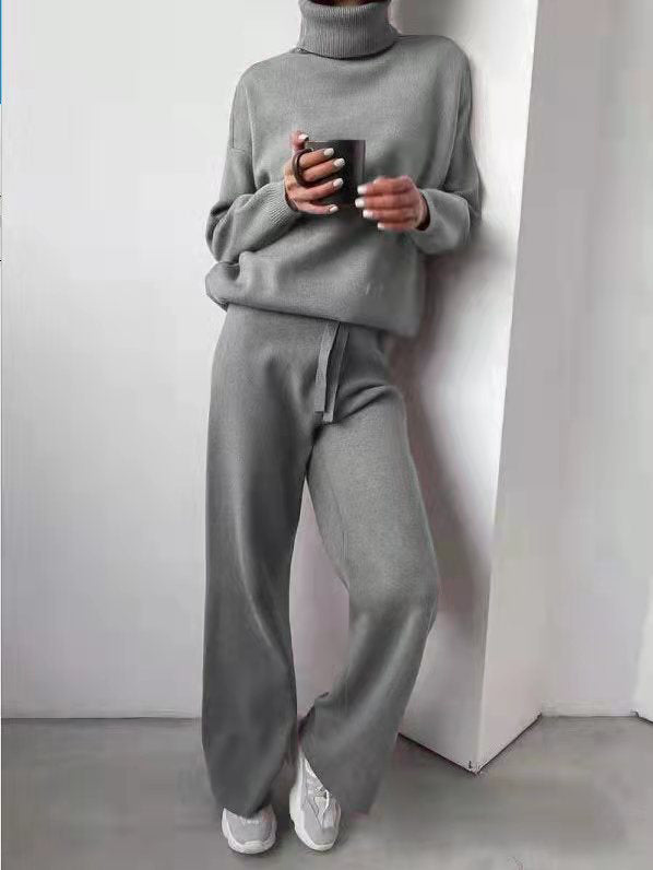 Casual Fashion Suits For Women Turtleneck Sweater And Drawstring Straight Pants LadyShow.Store