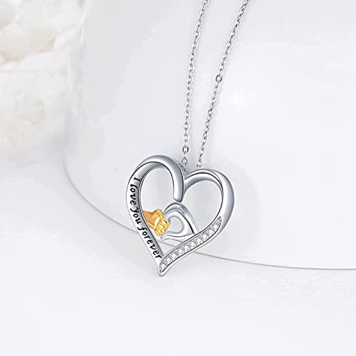Mother and Child Hands Love Heart Pendant Necklace Jewelry for Women I Love You Forever LadyShow.Store