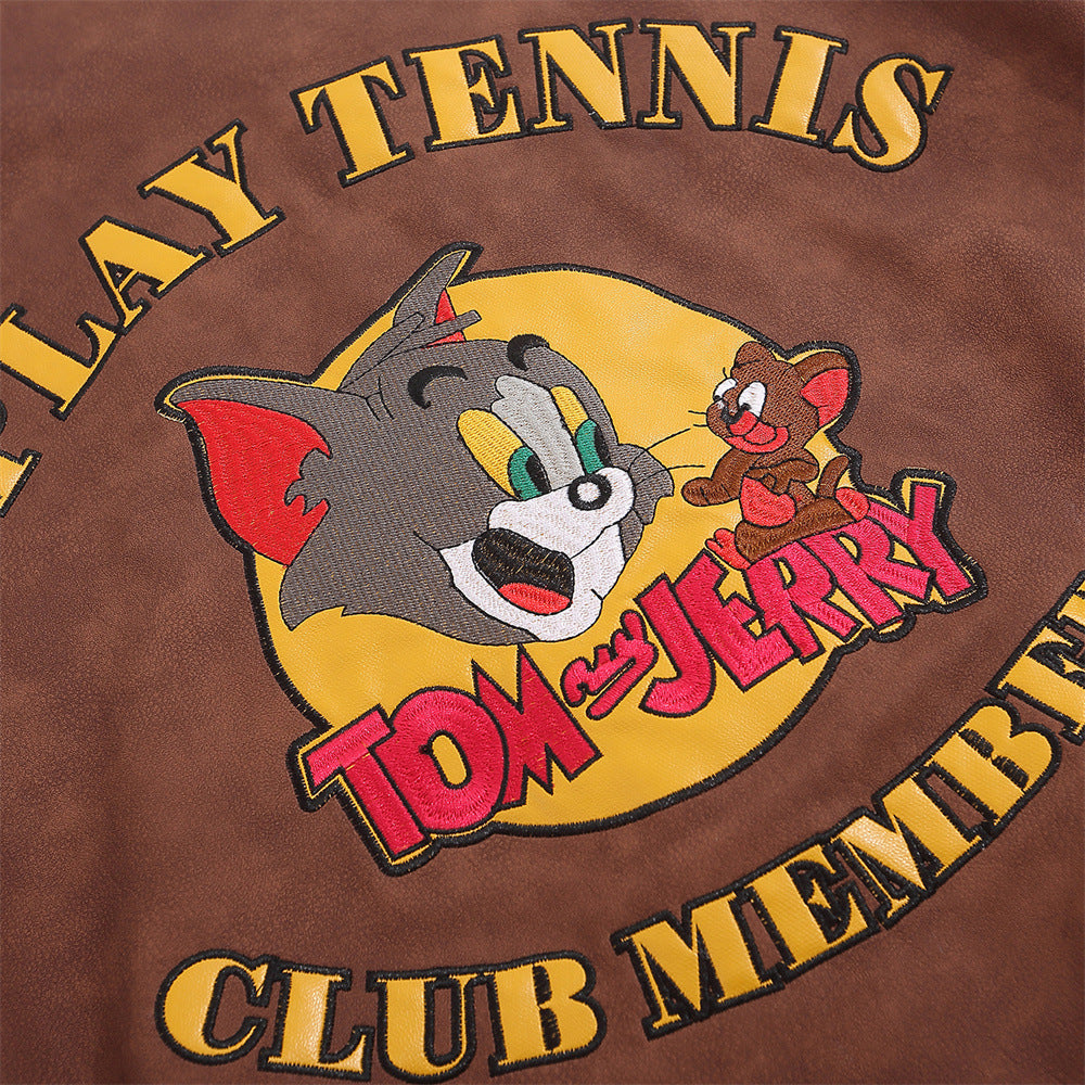 Men's Cartoon Embroidered Cat and Mouse Baseball Jacket Pi-Mart