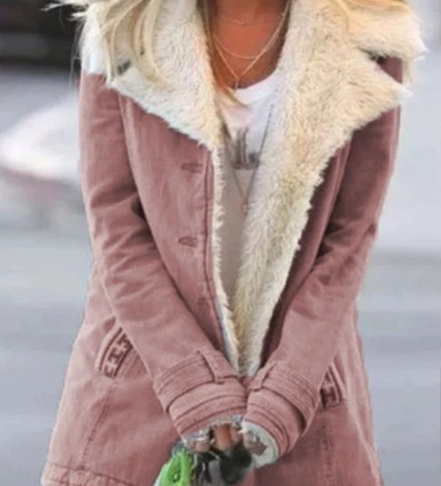 Women Plus Size Warm Coats Composite Plush Button Lapels Jacket Outwearcoat LuxuryLifeWay Online Store