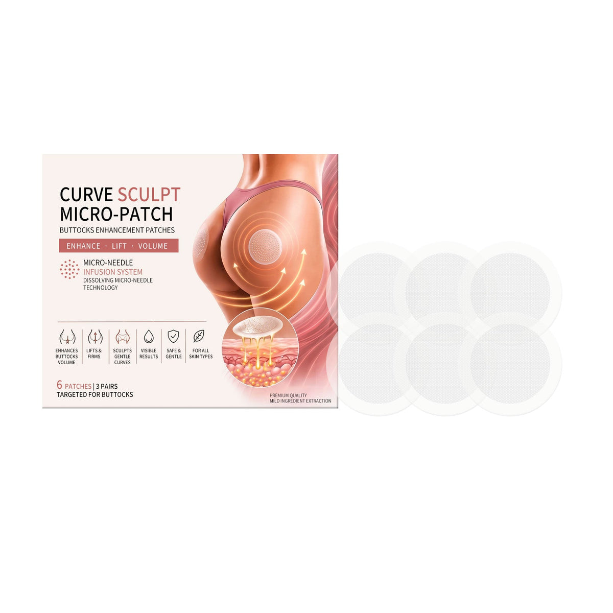 Gentle And Delicate Buttocks, Soft And Moisturizing Care For Buttocks, Skin Friendly Contour, Easy To Absorb Buttocks Skin Tightening Patch 6pcs 1 Box Tri Light Beauty