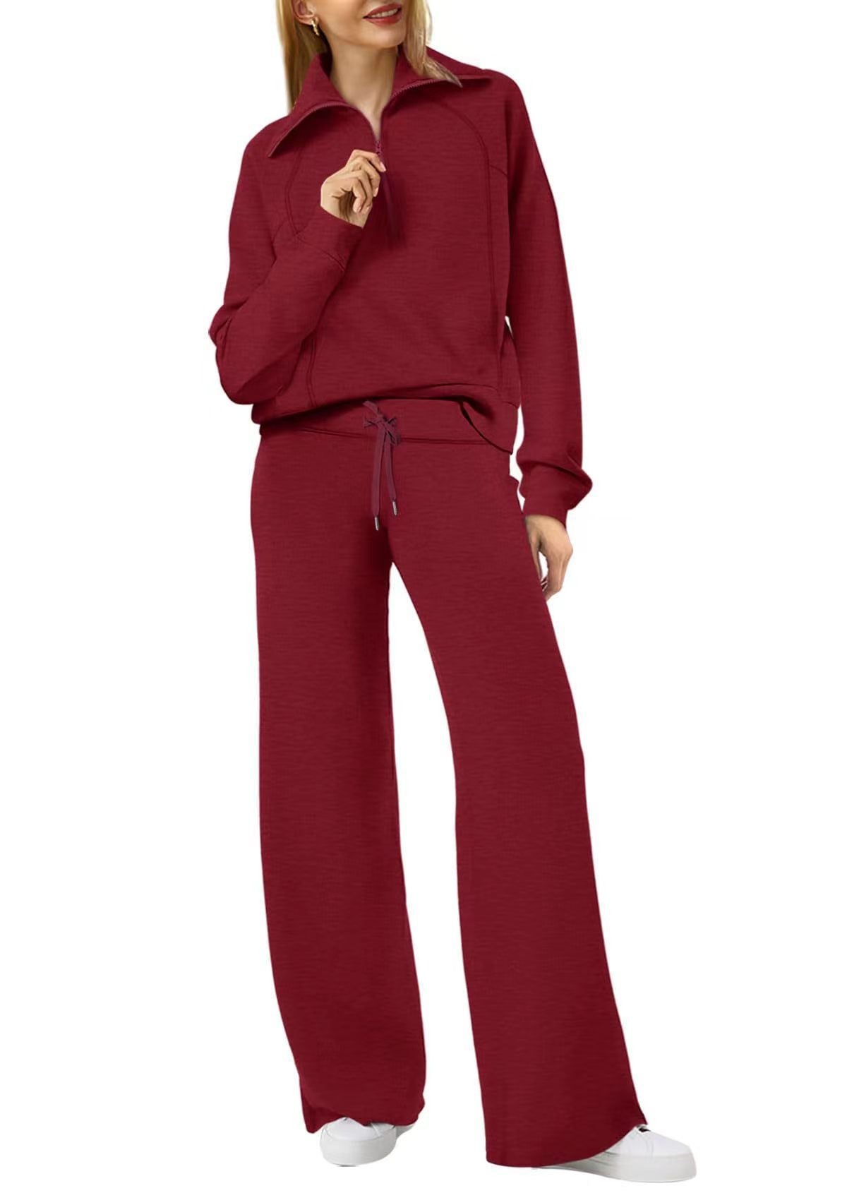 Leisure Sports Suit Long-sleeve Zipper Sweatshirt Wide Leg Pants Two-piece Set NorixaFashion.com