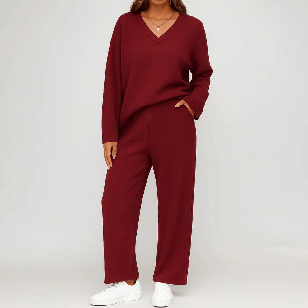 V-neck Wool Loose Pockets Leisure Suit Two-piece Pajamas Best YouTube Store