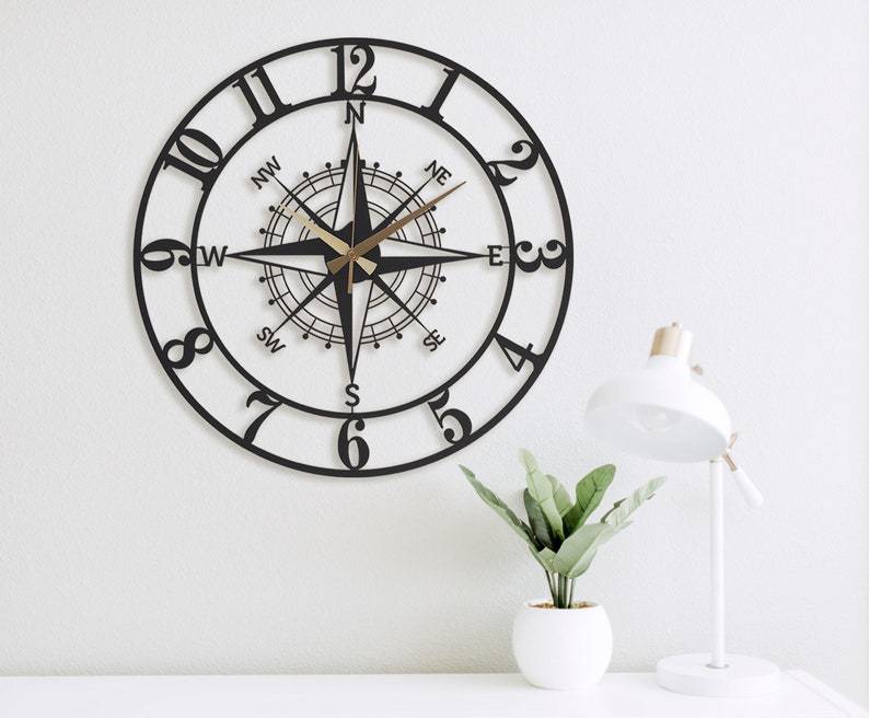 Creative Simple Compass Wall Clock Home Decoration PearlNestDecor.com