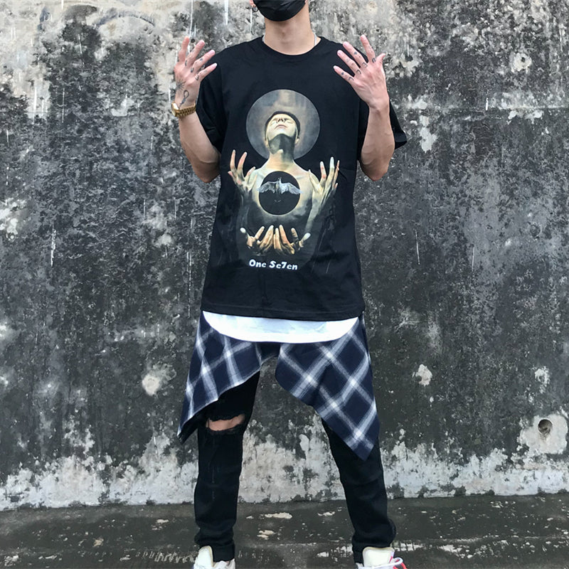 American Streetwear Dark Style T-Shirt with Print Pi-Mart