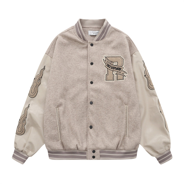 Vintage Flame Embroidered Jacket Jacket Baseball Uniform Best YouTube Store