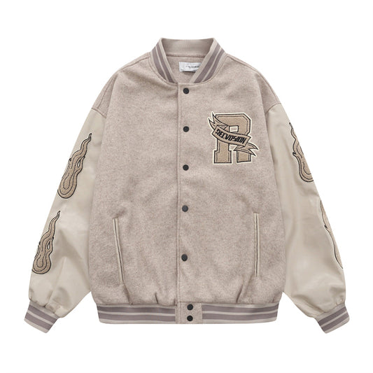 Vintage Flame Embroidered Jacket Jacket Baseball Uniform Best YouTube Store