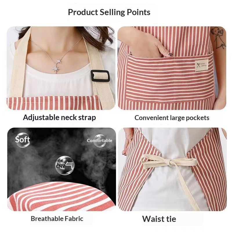 Linen Stripe Apron, Breathable Kitchen Apron For Household Chores PearlNestDecor.com