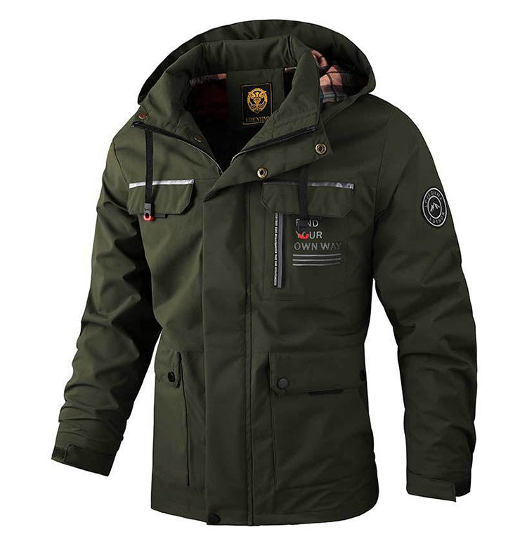 Men's Casual Hooded Jacket Parka Autumn And Winter Warm Solid Color Windproof Coat Outdoor Clothes With Multiple Pockets LadyShow.Store