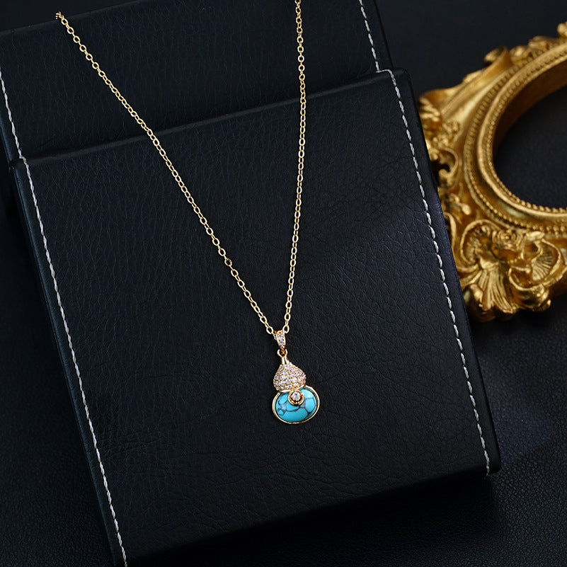Retro Affordable Luxury Fashion Turquoise Gourd Earrings Premium Earrings And Necklace Set LadyShow.Store