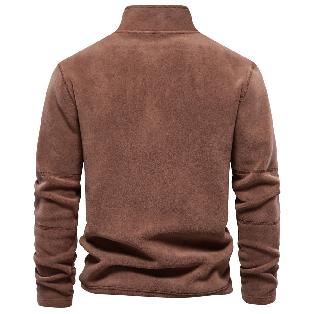 Fashion Personality Stand-collar Zippered Sweatshirt With Fleece Winter Casual Pullover Top Men's Clothing LadyShow.Store