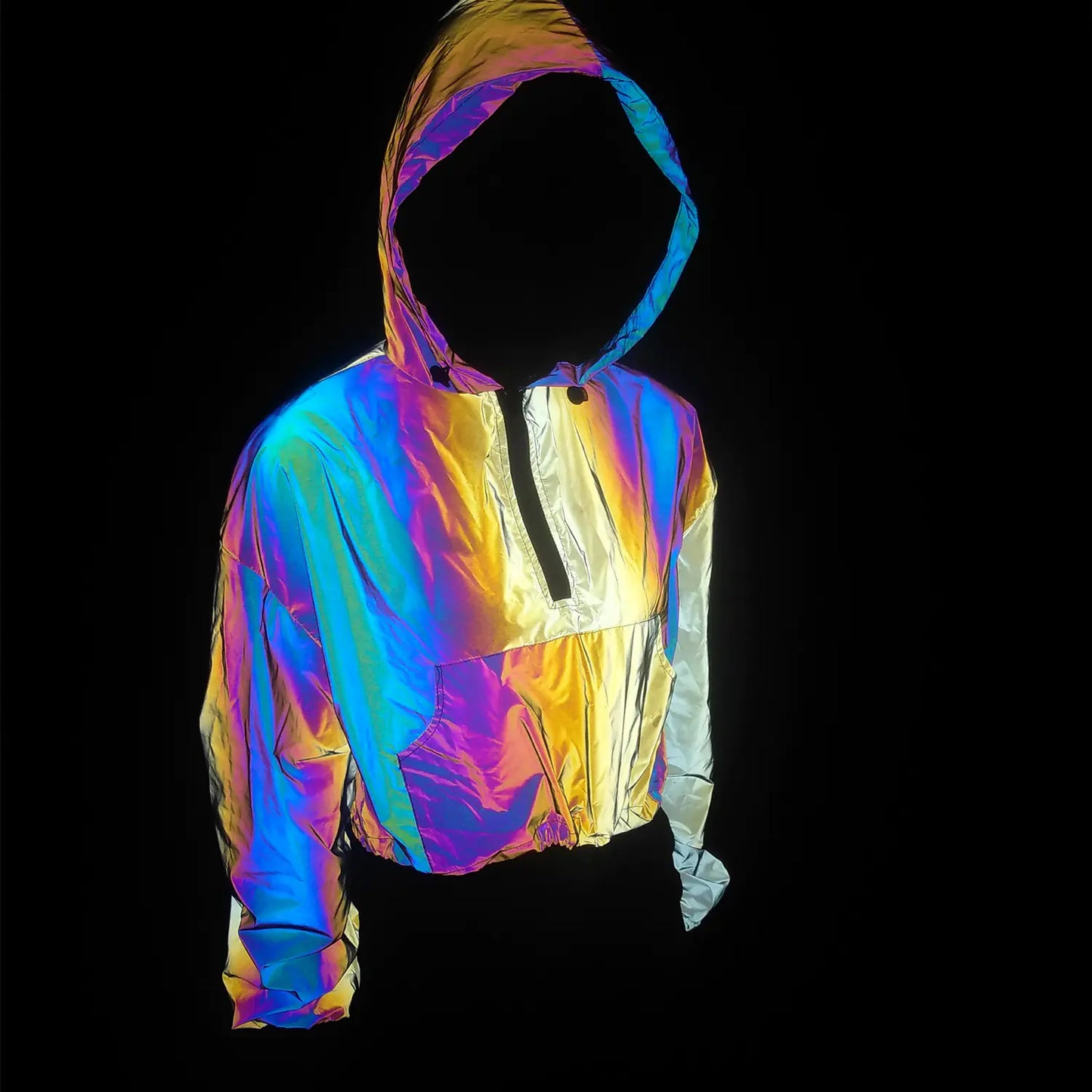 Women's Colorful Reflective Hooded Jacket Crop Top
