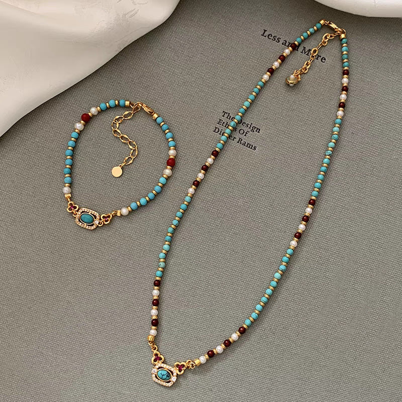Natural Turquoise Pearl Necklace Chinese Style Traditional Clavicle Necklace LadyShow.Store