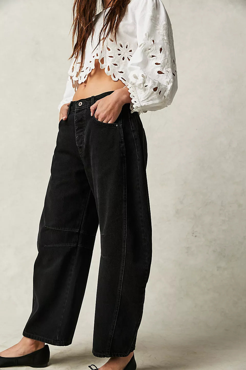 High Stretch Mid-Rise Barrel Jeans Fashion Wide Leg Shape Women Casual Baggy Mid Waist Denim Jeans NorixaFashion.com