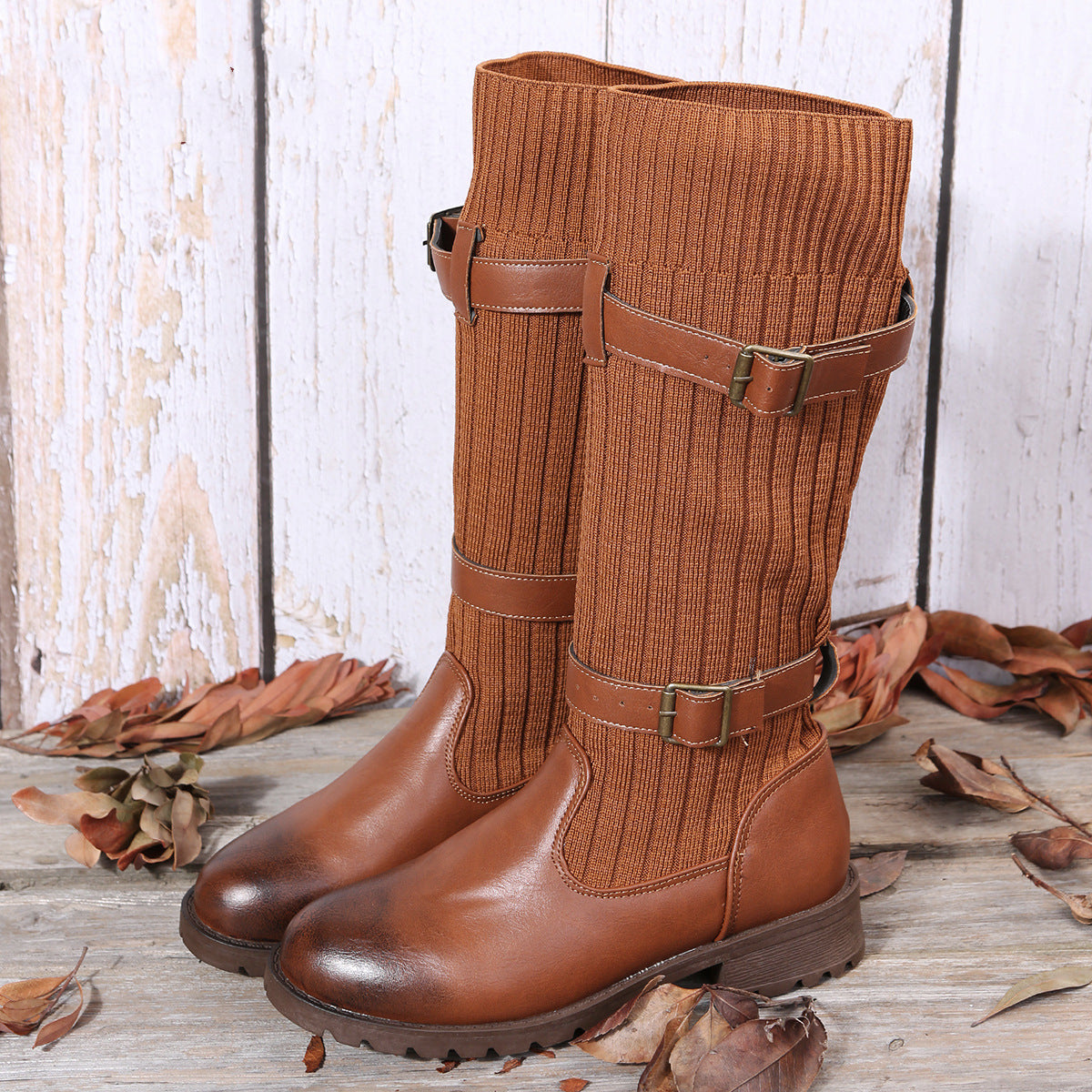 Leapard Shoes Winter Mid Calf Boots Women Sock Boots LadyShow.Store